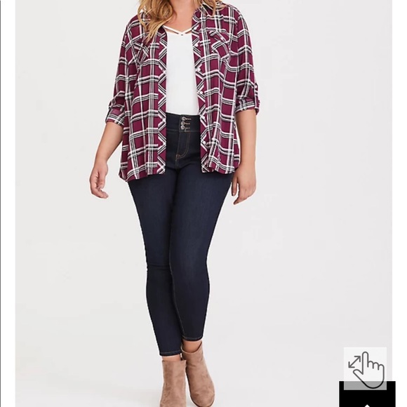 Torrid Challis Burgundy Plaid Button-Down Top, Sz 2X - Picture 3 of 6